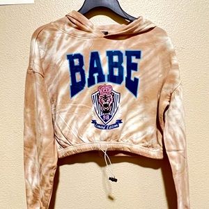 White & Cream Crop Top Beach Hoodie- Small